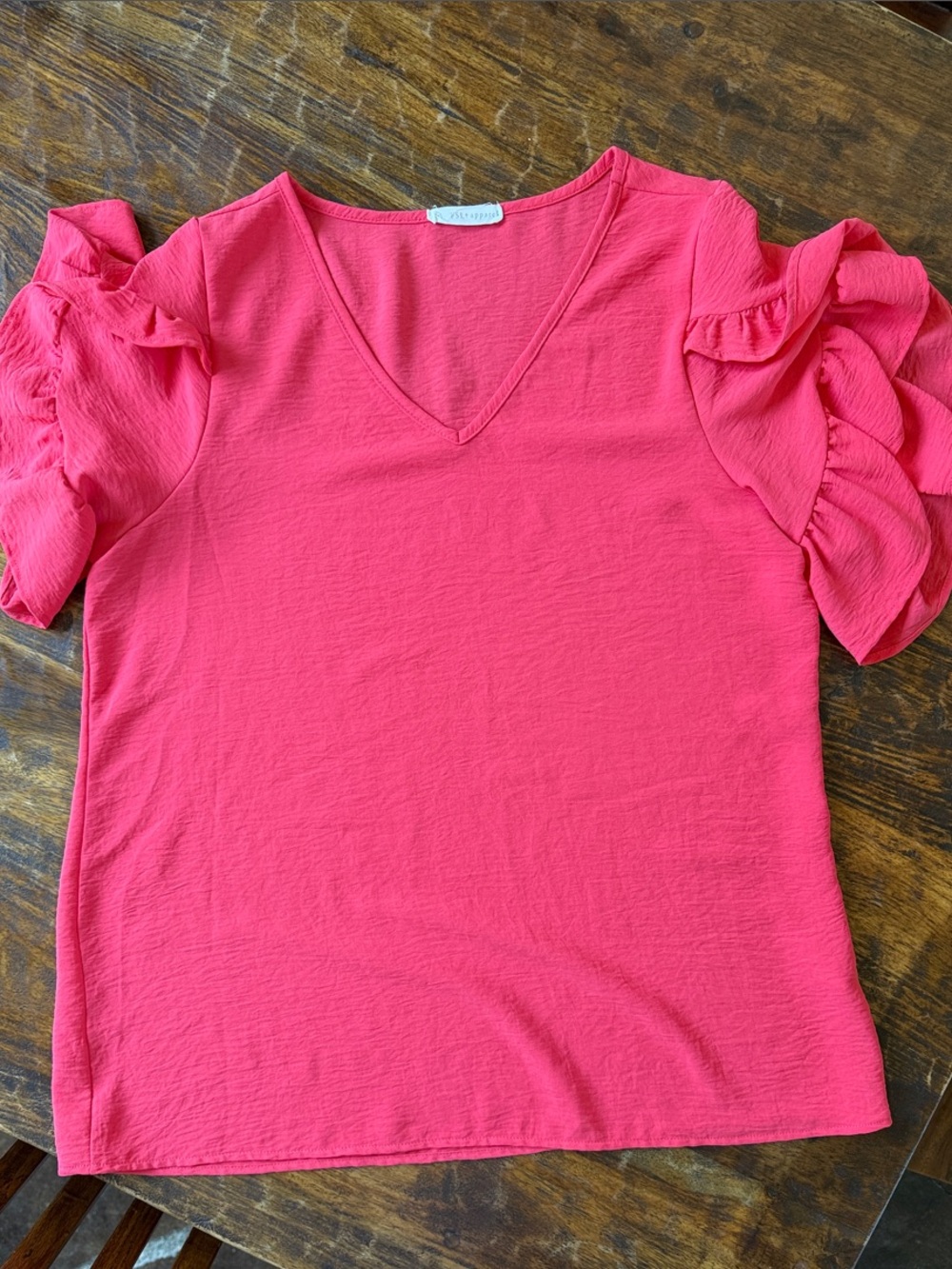 V-Neck Ruffle Sleeve Blouse - Pink